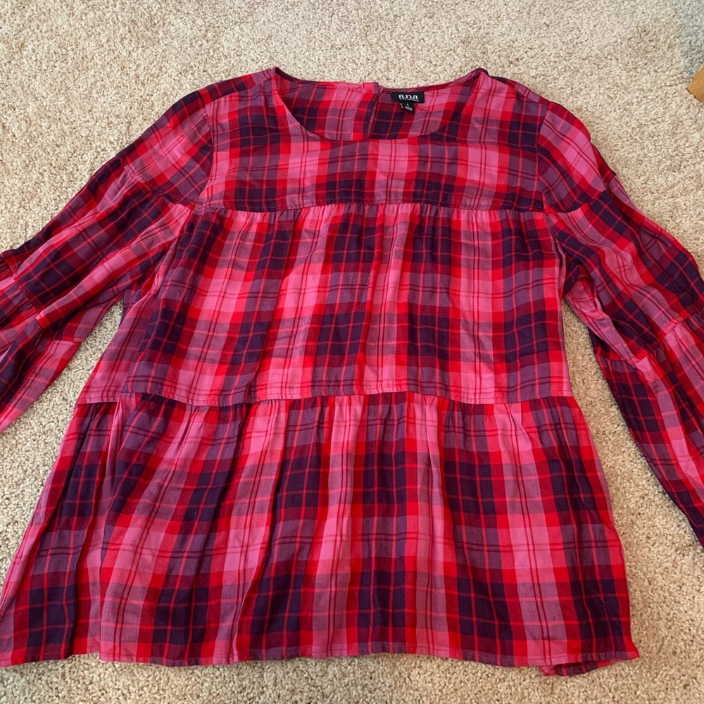 A.n.a. red, purple, pink long sleeve blouse